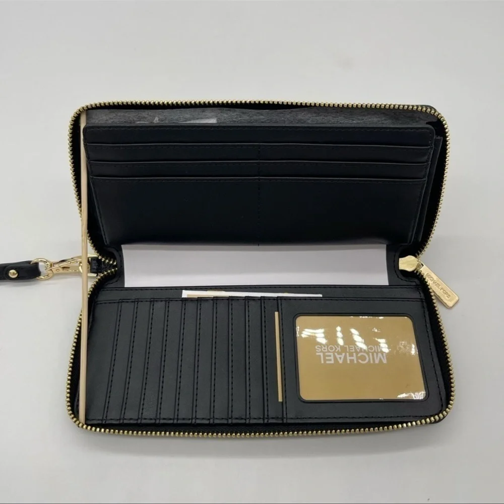 Michael Kors Large Continental Wallet Wristlet Leather Rich Black